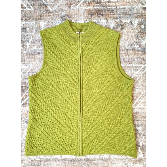 Coldwater Creek Boiled Wool Zip Sweater Vest M Green Chevron Textured VTG Style - Picture 5 of 14